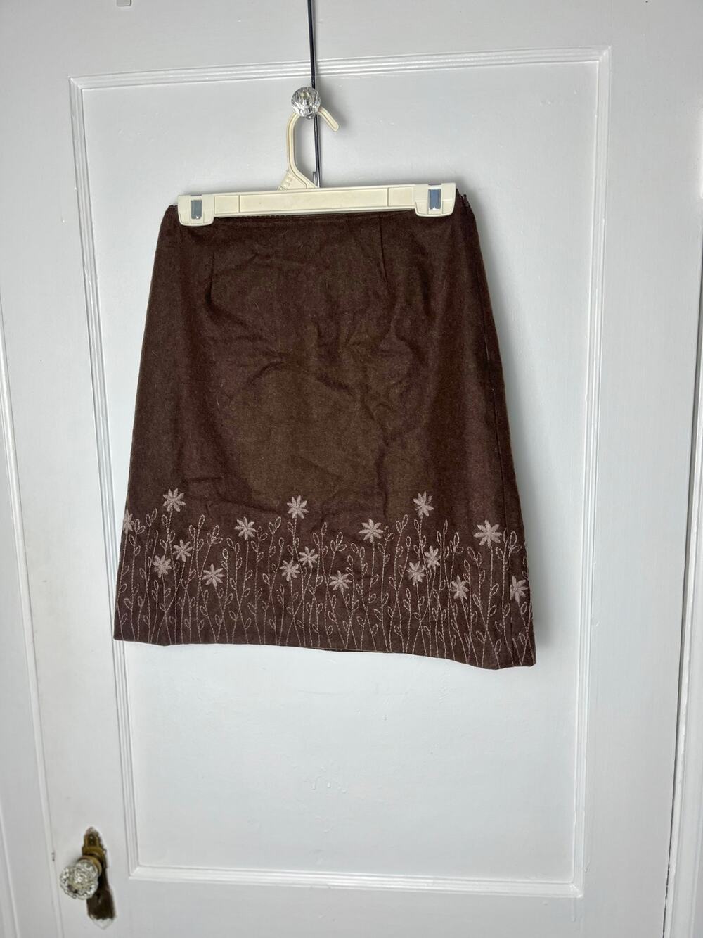 Vintage Y2K 00s J. Jill Brown Wool Scandi Floral Embroidered Short Skirt Size 4